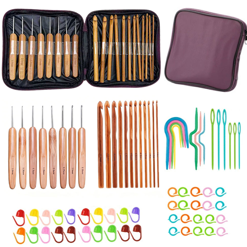 Sewing Knit - 74pcs Bamboo Crochet Hooks Set Yarn