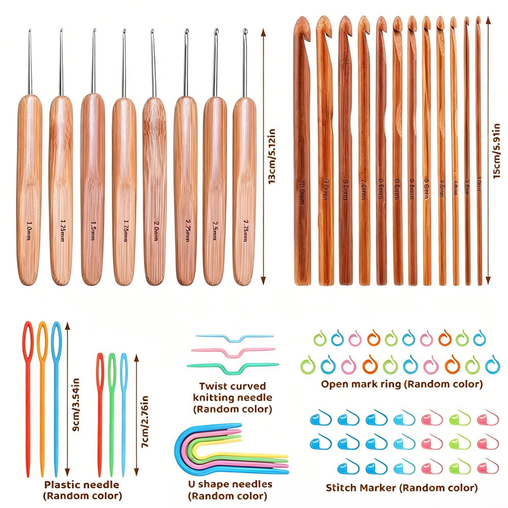 74pcs Bamboo Crochet Hooks Set - đánh giá và giá Sewing Knit
